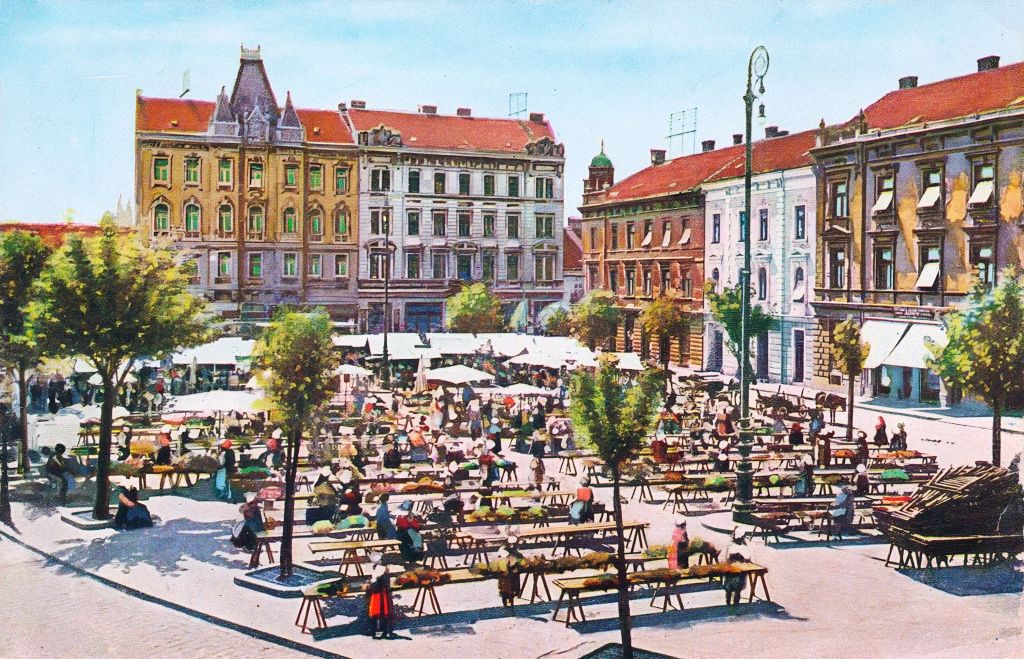 Trg Ladislava Pejačevića (današnji Britanski trg). Tržnica (mali Ilički plac) oko 1930. godine